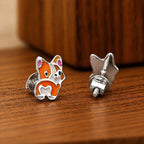 AMONROO® 925 Silver Jewellery for Women - 925 Sterling Silver Corgi Dog Enamel Stud Earrings, Dog Jewellery, Gift for Women | 925 Stamp, Warranty & Authenticity Certificate