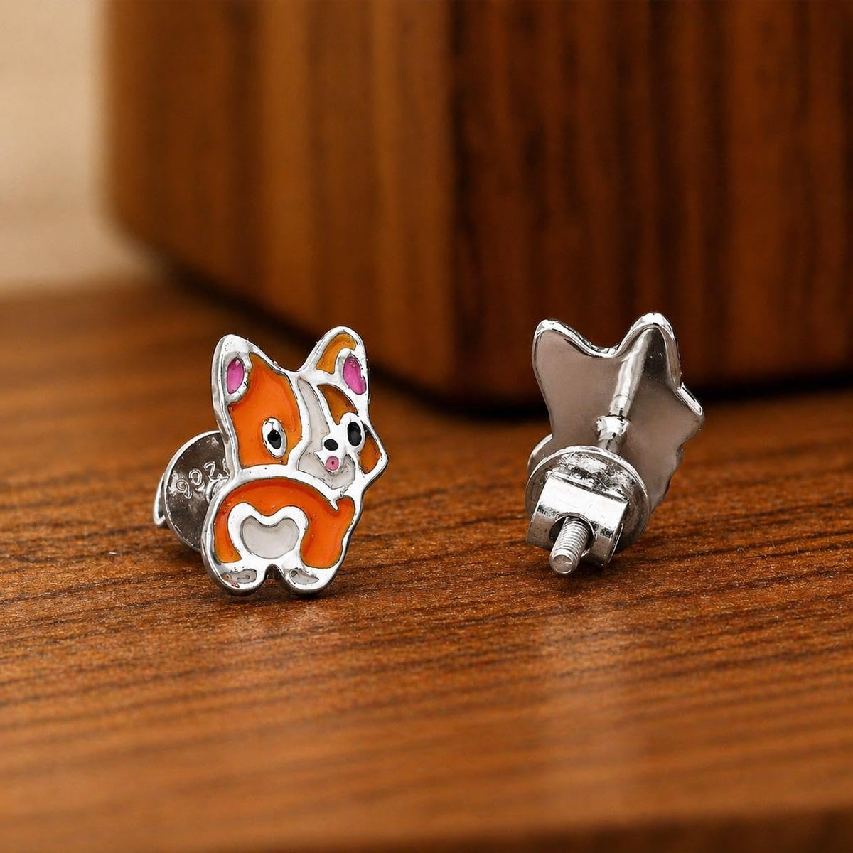 AMONROO® 925 Silver Jewellery for Women - 925 Sterling Silver Corgi Dog Enamel Stud Earrings, Dog Jewellery, Gift for Women | 925 Stamp, Warranty & Authenticity Certificate
