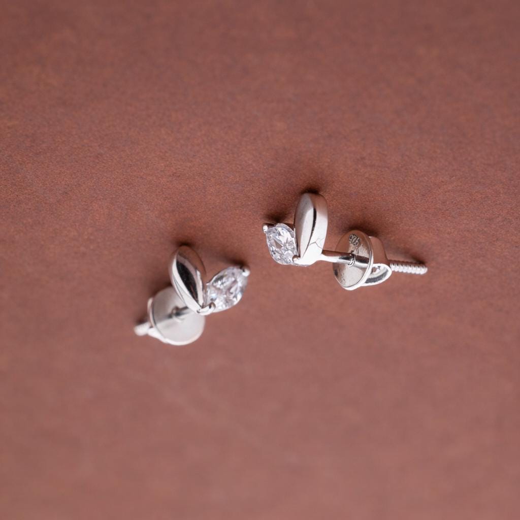 925 Sterling Silver Leaf Stud Earrings, Marquise Diamond Look Petal Studs, Minimalist Bridal Earrings, Gift for Her Jewelry