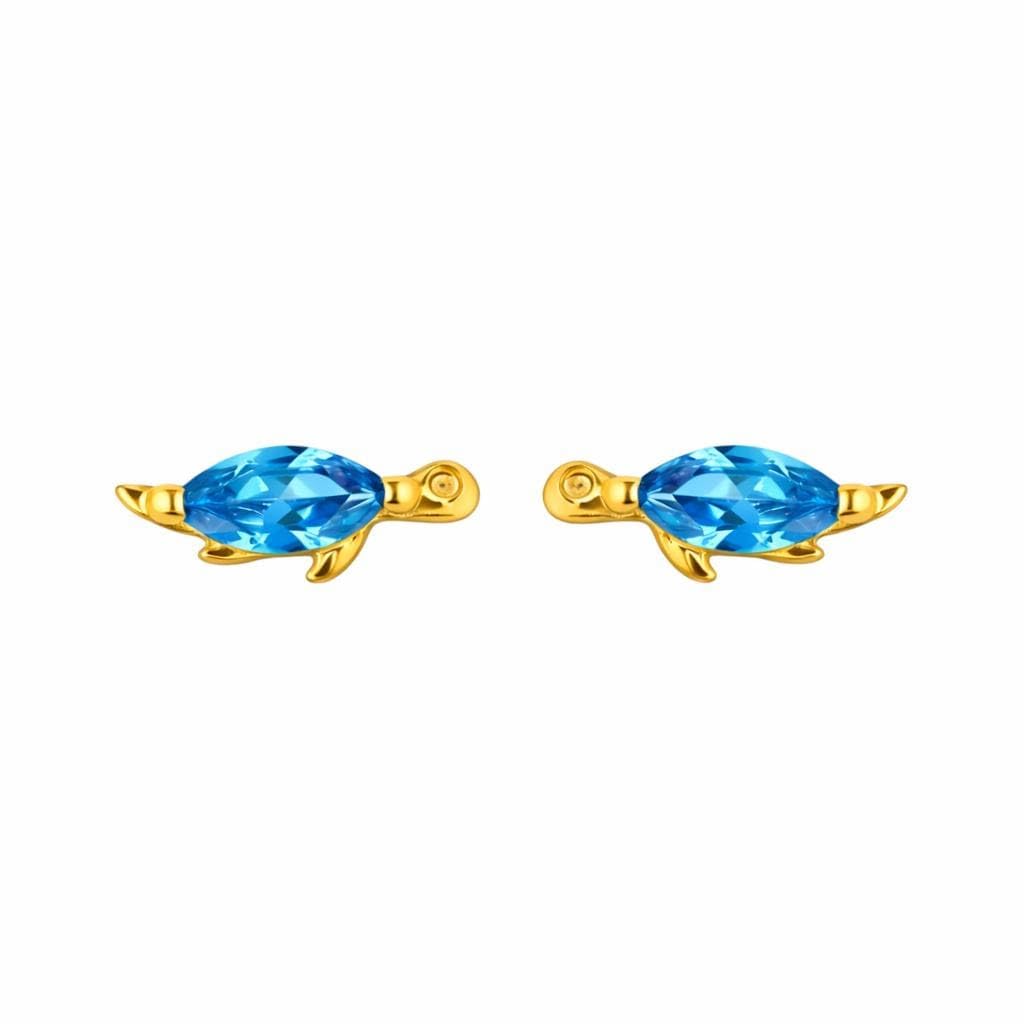 AMONROO® 925 Silver Jewellery for Women - Gold Finish 925 Sterling Silver Sea Turtle Blue CZ Stud Earrings, Ocean Jewellery Gift | 925 Stamp, Warranty & Authenticity Certificate