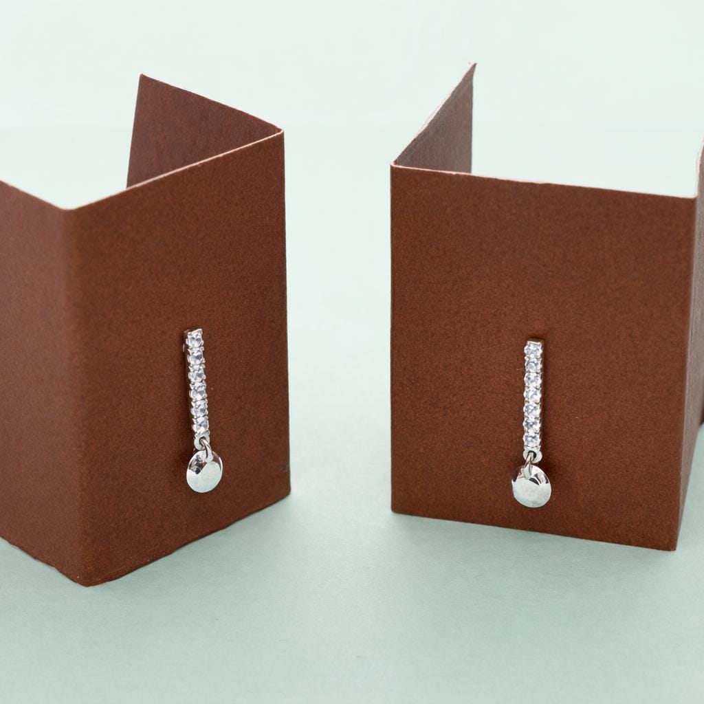 925 Sterling Silver Crystal Drop Earrings, Dainty CZ Bar Dangle Earrings for Women, Small Round Charm Earrings, Personalized Jewelry Gift