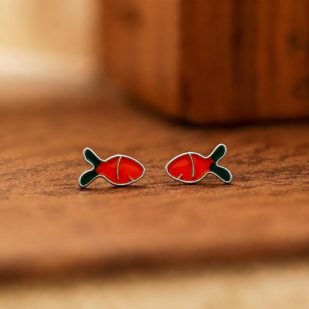 AMONROO® 925 Silver Jewellery for Women - 925 Sterling Silver Orange Carrot Enamel Stud Earrings, Vegetable Design Jewellery | 925 Stamp, Warranty & Authenticity Certificate