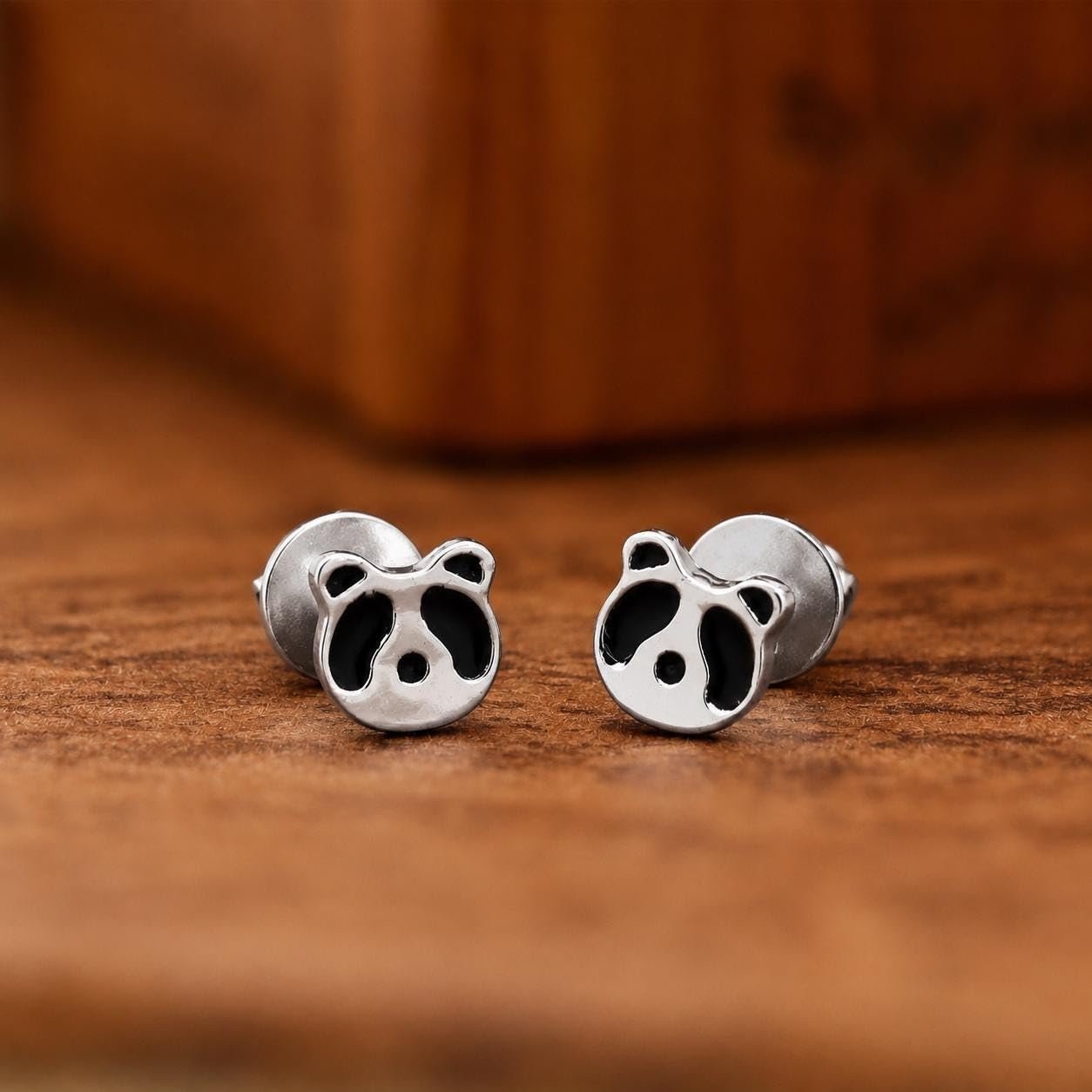 AMONROO® 925 Silver Jewellery for Women - 925 Sterling Silver Panda Face Enamel Stud Earrings, Animal Jewellery, Gift for Girls | 925 Stamp, Warranty & Authenticity Certificate