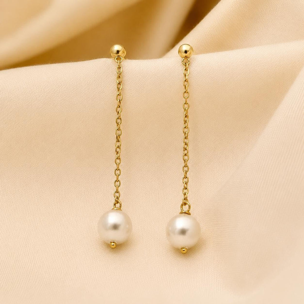 AMONROO® 925 Silver Jewellery for Women - Gold Finish 925 Sterling Silver Pearl Drop Dangle Earrings, Chain Earrings, Bridal Jewellery | 925 Stamp, Warranty & Authenticity Certificate