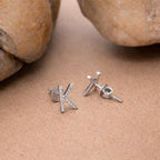 925 Sterling Silver K Stud Earrings CZ Pave Letter K Initial Earrings Minimalist Alphabet Jewelry Gift for Her