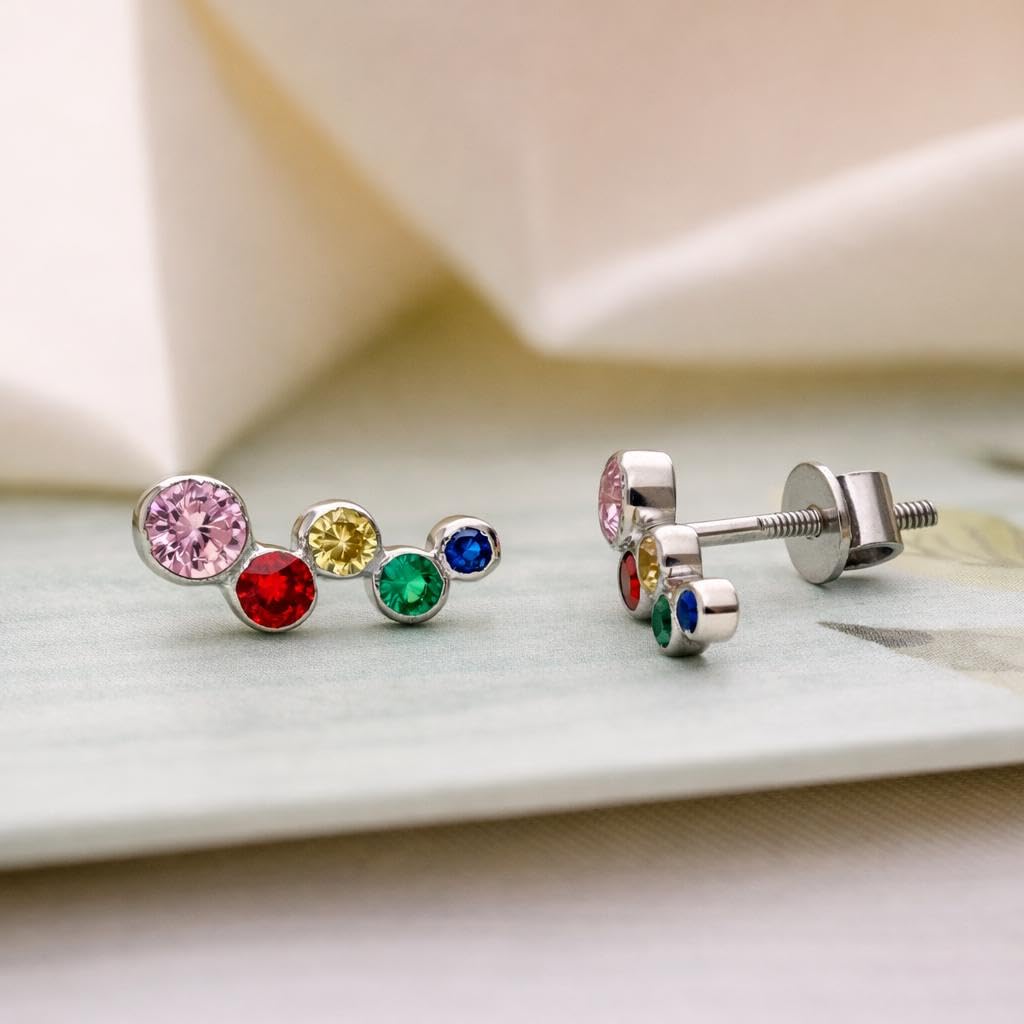 AMONROO® 925 Silver Jewellery for Women - 925 Sterling Silver Rainbow Ear Climber Earrings, Colourful CZ Ear Crawler Jewellery | 925 Stamp, Warranty & Authenticity Certificate