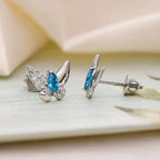 AMONROO® 925 Silver Jewellery for Women - 925 Sterling Silver Blue Marquise CZ Butterfly Stud Earrings, Dainty Butterfly Jewellery | 925 Stamp, Warranty & Authenticity Certificate