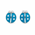 AMONROO® 925 Silver Jewellery for Women - 925 Sterling Silver Blue Ladybug Enamel Stud Earrings, Insect Jewellery, Gift for Women | 925 Stamp, Warranty & Authenticity Certificate
