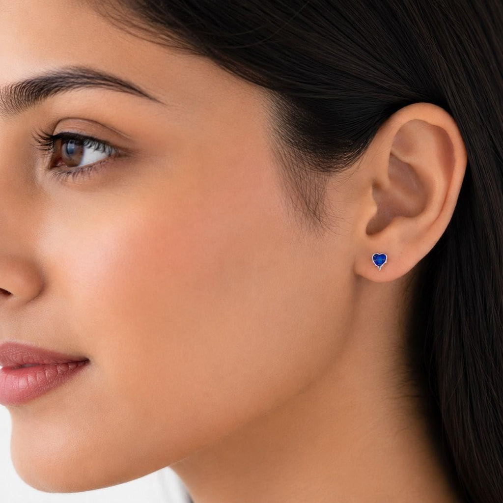 AMONROO® 925 Silver Jewellery for Women - 925 Sterling Silver Blue Heart Enamel Stud Earrings, Geometric Circle Earrings, Daily Wear | 925 Stamp, Warranty & Authenticity Certificate
