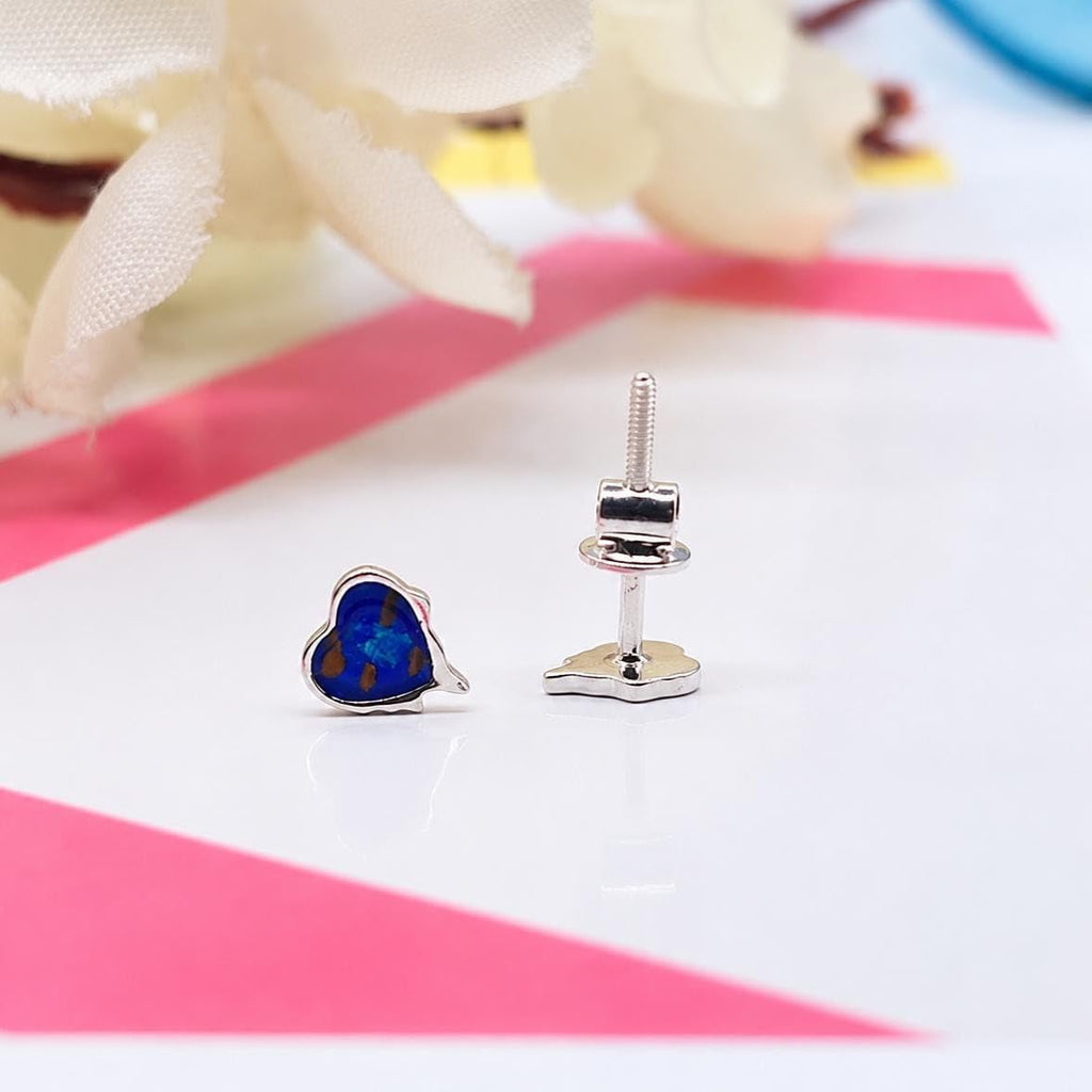 AMONROO® 925 Silver Jewellery for Women - 925 Sterling Silver Blue Heart Enamel Stud Earrings, Geometric Circle Earrings, Daily Wear | 925 Stamp, Warranty & Authenticity Certificate
