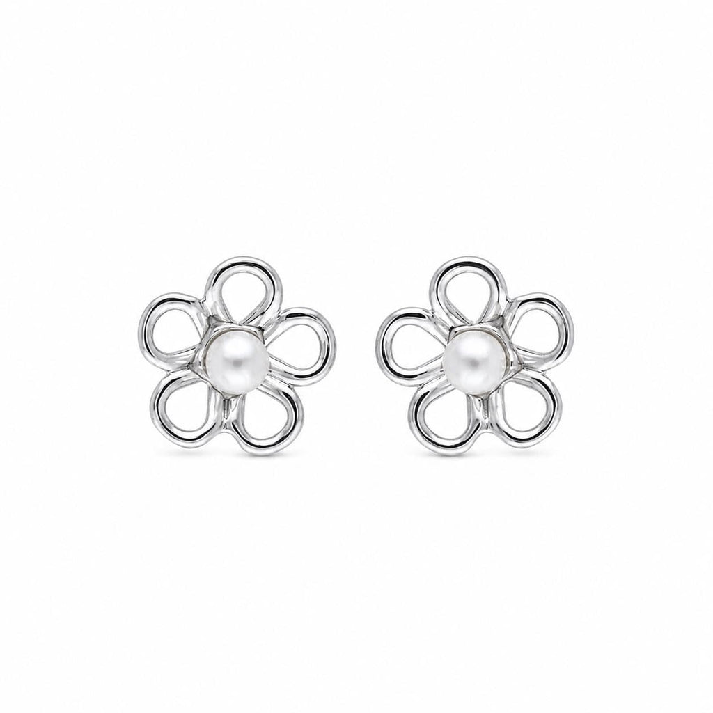 AMONROO® 925 Silver Jewellery for Women - 925 Sterling Silver Flower Pearl Stud Earrings, Floral Daisy Earrings, Daily Wear Jewellery | 925 Stamp, Warranty & Authenticity Certificate