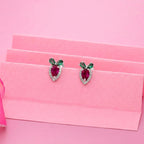AMONROO® 925 Silver Jewellery for Women - 925 Sterling Silver Strawberry Stud Earrings, Pink CZ Fruit Earrings, Daily Wear Jewellery | 925 Stamp, Warranty & Authenticity Certificate