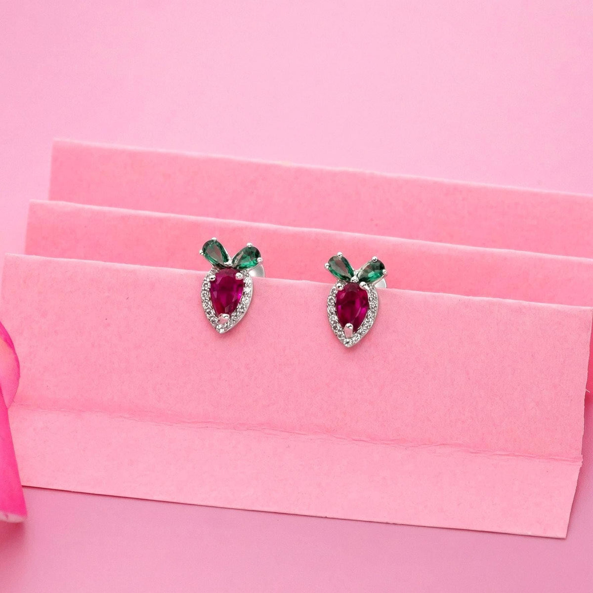 AMONROO® 925 Silver Jewellery for Women - 925 Sterling Silver Strawberry Stud Earrings, Pink CZ Fruit Earrings, Daily Wear Jewellery | 925 Stamp, Warranty & Authenticity Certificate