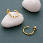 Gold Finish Sterling Silver Twisted Hoop Earrings, Dainty Rope Studs-Size 15 x 2 MM