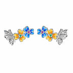 AMONROO® 925 Silver Jewellery for Women - 925 Sterling Silver Butterfly Flower Enamel Stud Earrings, Colourful Floral Jewellery | 925 Stamp, Warranty & Authenticity Certificate