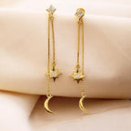 AMONROO® 925 Silver Jewellery for Women - 925 Sterling Silver Moon Star Dangle Earrings, Gold Finish CZ Chain Earrings, Trendy Jewellery | 925 Stamp, Warranty & Authenticity Certificate