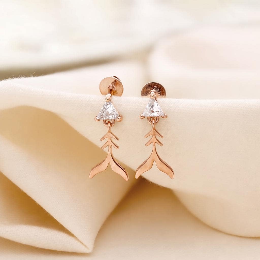 AMONROO® 925 Silver Jewellery for Women - 925 Sterling Silver Mermaid Tail Drop Earrings, Rose Gold CZ Earrings, Ocean Design Jewellery | 925 Stamp, Warranty & Authenticity Certificate