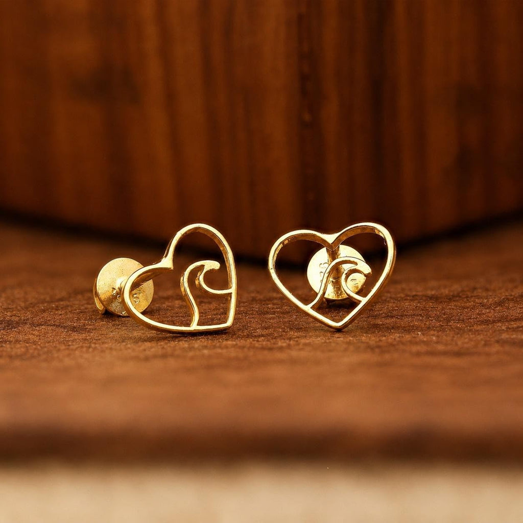 AMONROO® 925 Silver Jewellery for Women - Gold Finish 925 Sterling Silver Heart Wave Stud Earrings, Ocean Design Jewellery Gift | 925 Stamp, Warranty & Authenticity Certificate
