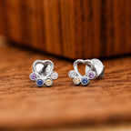 AMONROO® 925 Silver Jewellery for Women - 925 Sterling Silver Dog Paw Multicolour CZ Stud Earrings, Pet Jewellery Gift | 925 Stamp, Warranty & Authenticity Certificate