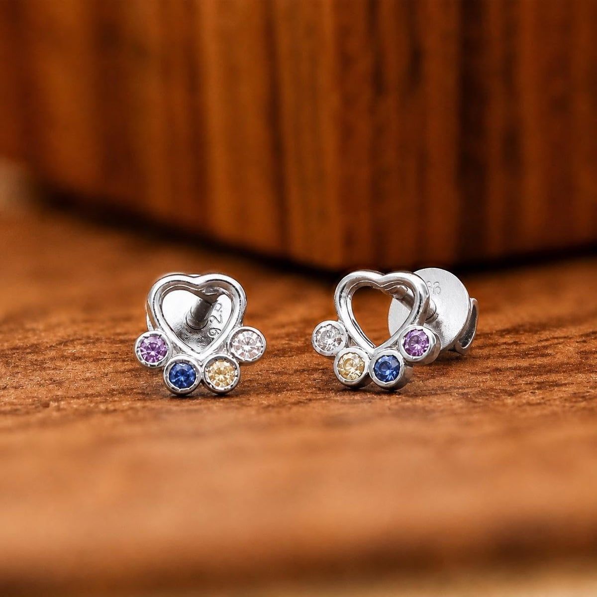 AMONROO® 925 Silver Jewellery for Women - 925 Sterling Silver Dog Paw Multicolour CZ Stud Earrings, Pet Jewellery Gift | 925 Stamp, Warranty & Authenticity Certificate