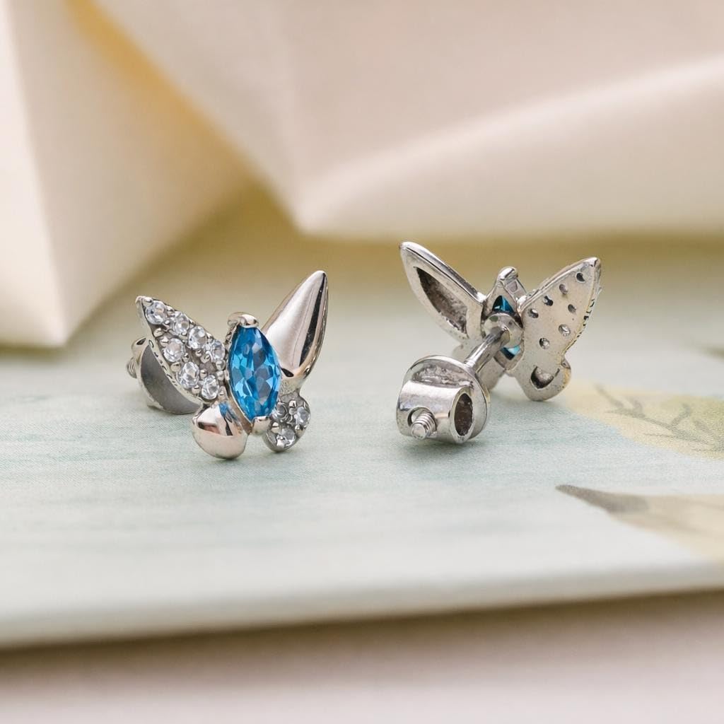 AMONROO® 925 Silver Jewellery for Women - 925 Sterling Silver Blue Marquise CZ Butterfly Stud Earrings, Dainty Butterfly Jewellery | 925 Stamp, Warranty & Authenticity Certificate