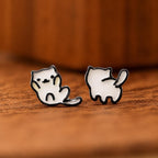 AMONROO® 925 Silver Jewellery for Women - 925 Sterling Silver White Cat Enamel Stud Earrings, Kitty Jewellery, 8 x 8.5 mm | 925 Stamp, Warranty & Authenticity Certificate