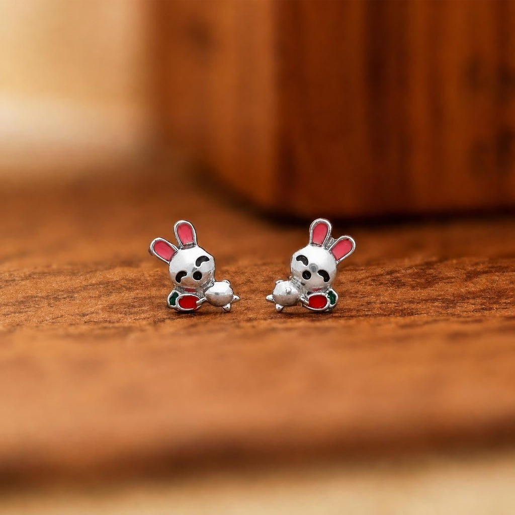 AMONROO® 925 Silver Jewellery for Women - 925 Sterling Silver Bunny Rabbit Enamel Stud Earrings, Animal Jewellery, Gift for Women | 925 Stamp, Warranty & Authenticity Certificate