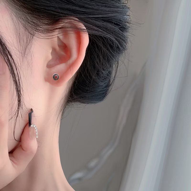 Oxidised Round Stud Tiny Little Round Silver Stud Earrings Vintage Antique Jewel Art Handmade Gift Sterling 925 Gift for Mother Sister Girl