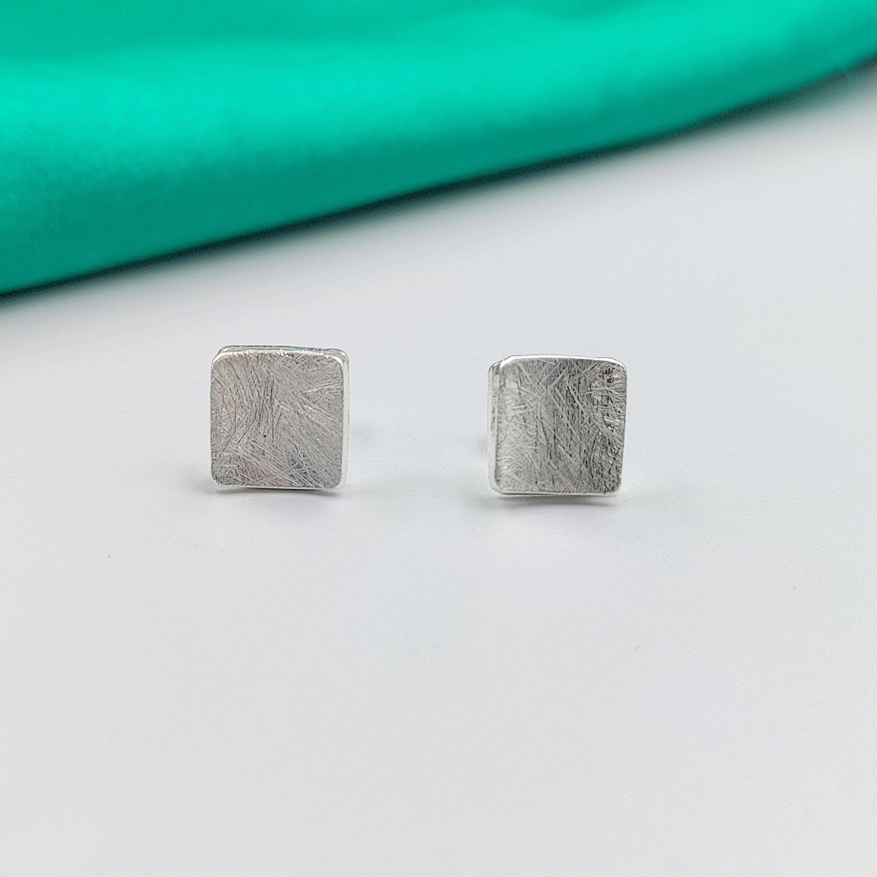 Matte Finished Double layer Curved Square Studs 925 Sterling Silver Cubic Earrings Stylish Stud Earrings for Women