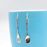 Silver Fork & Spoon Earrings Asymmetric Drop Earrings Cutlery Hoop Back Earrings Minimalist Handmade Gift