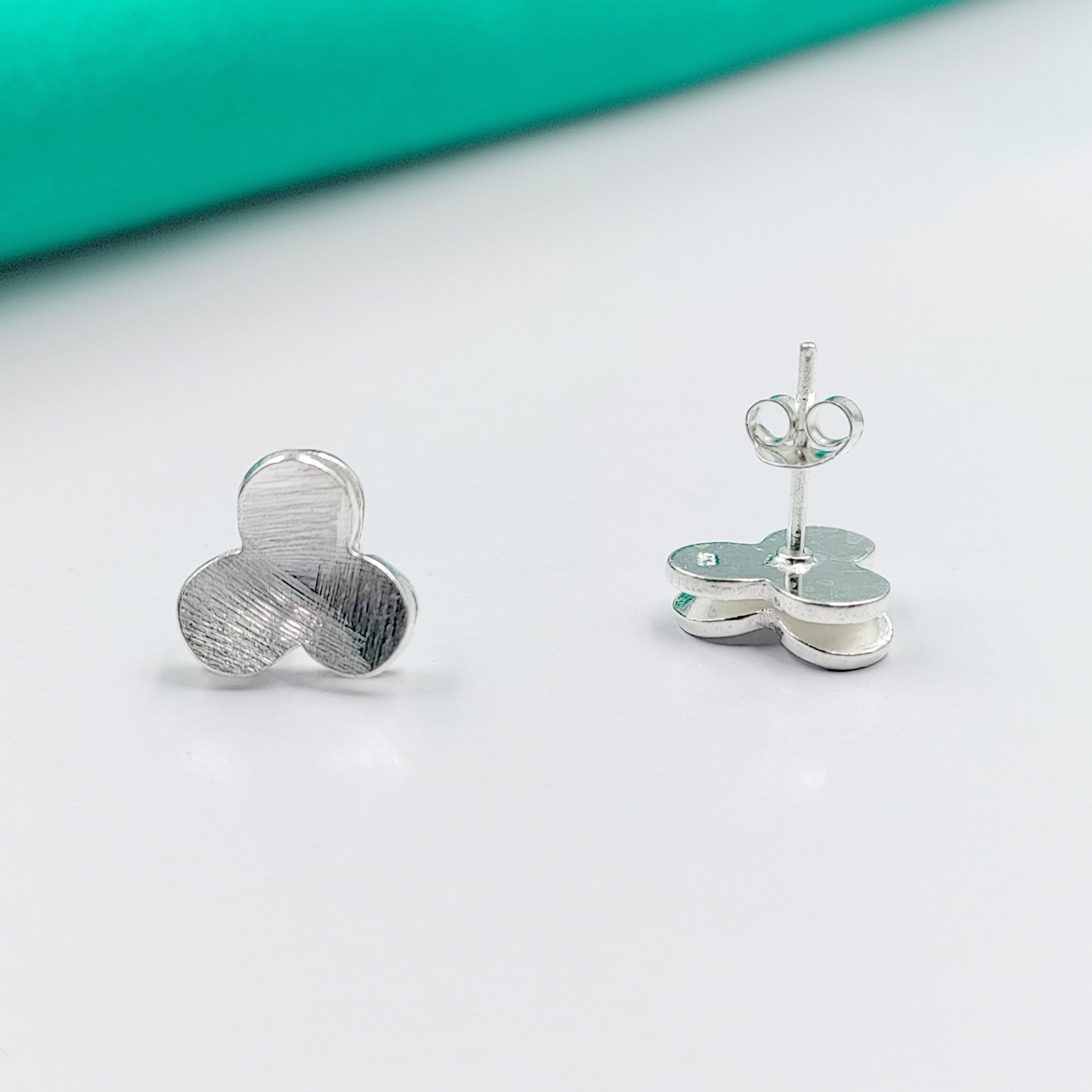 Clover Jewellery Matte Finish Double layer Clover Studs 925 Sterling Silver Flower Earrings