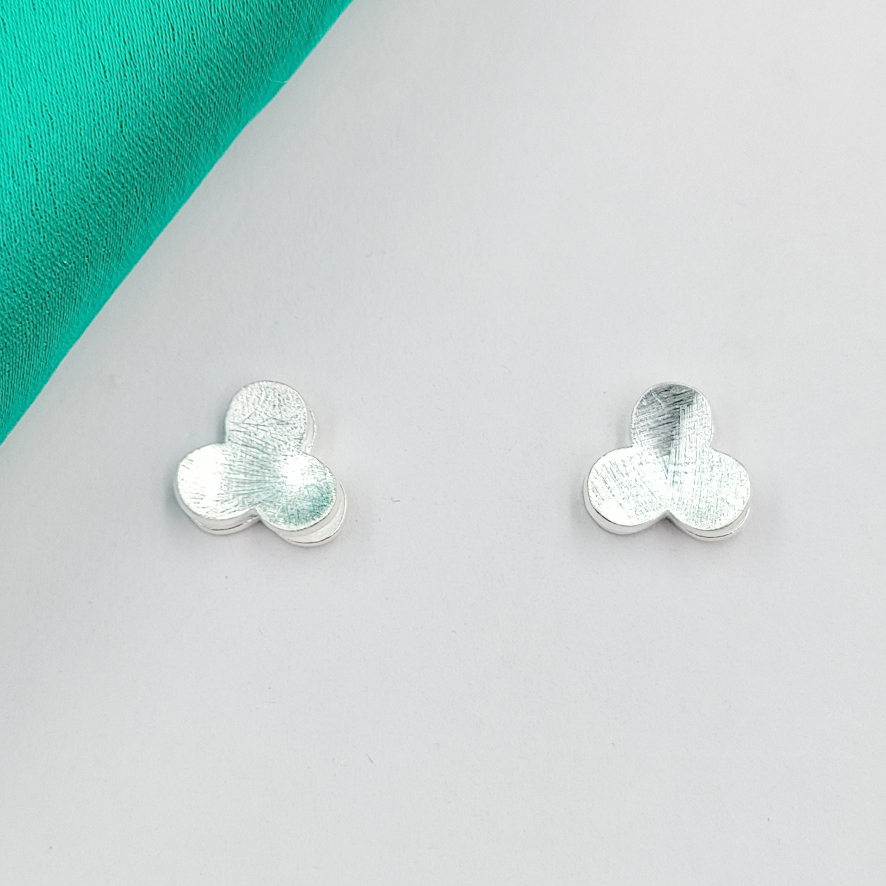 Clover Jewellery Matte Finish Double layer Clover Studs 925 Sterling Silver Flower Earrings