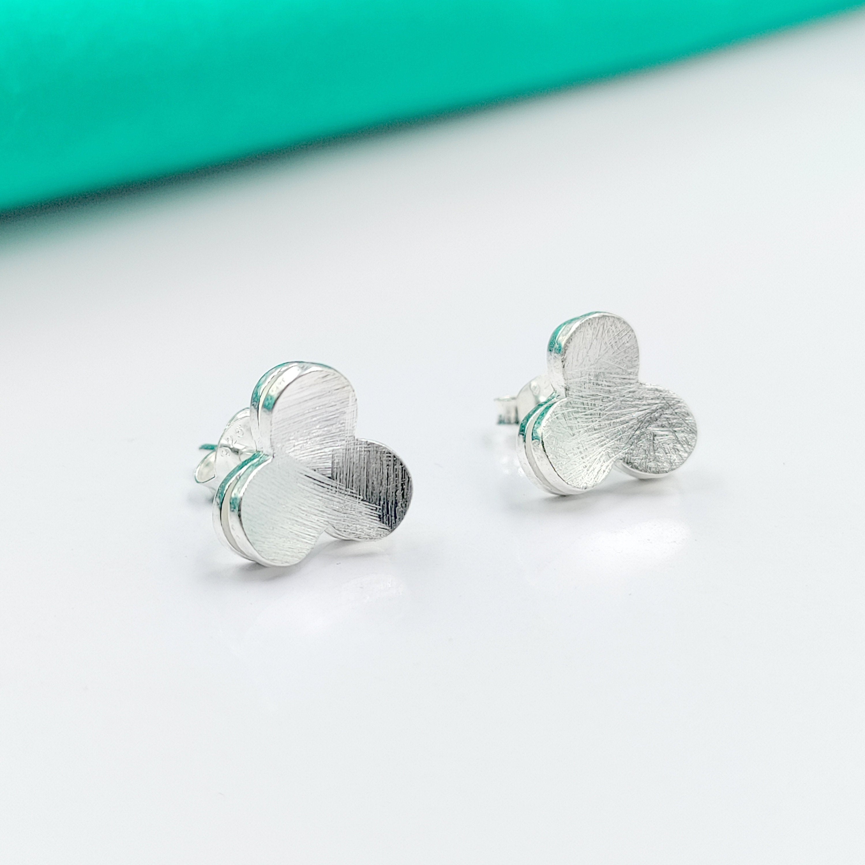 Clover Jewellery Matte Finish Double layer Clover Studs 925 Sterling Silver Flower Earrings