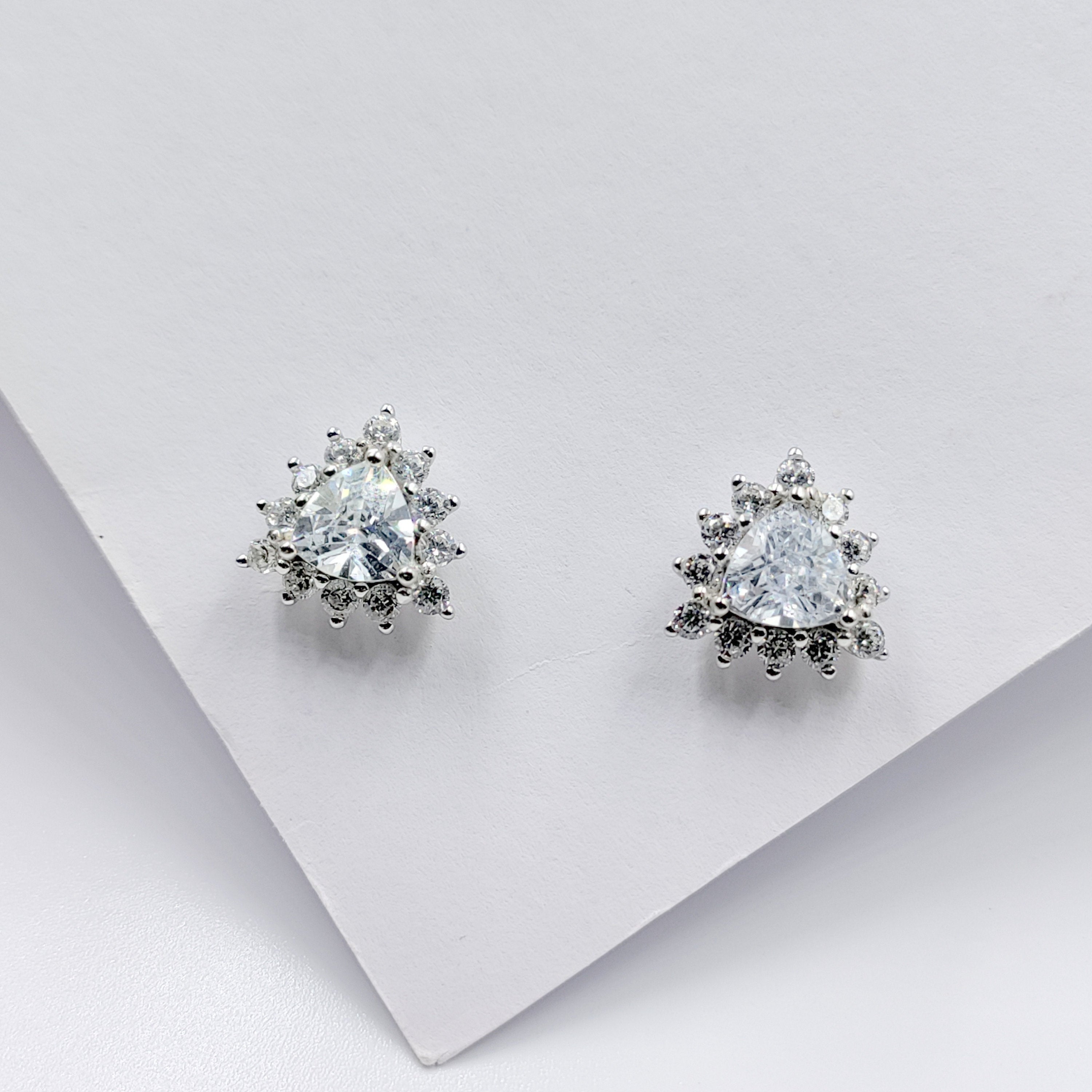 925 Sterling Silver Stud Earrings Solid Silver Diamond Cubic Zirconia Stud Earring Minimalist Handmade Gift