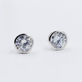 Cubic Zirconia Bezel Set Round Diamond Stud Earrings 925 Silver Earring with Sparkling CZ Minimalist Handmade Gift