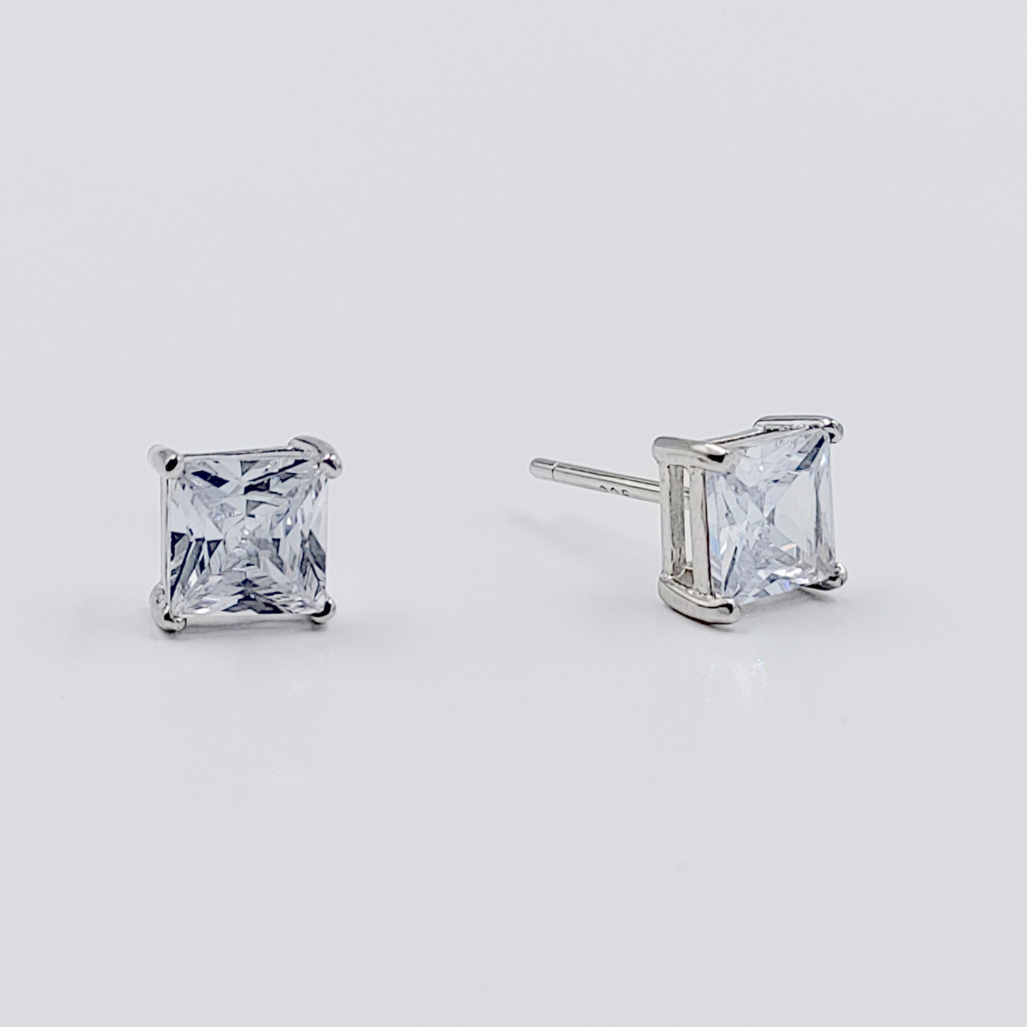 Princess Cut CZ Stud Earrings Square Diamonds Earrings 925 Silver Earring with Stylish Sparkling Minimalist Handmade Gift