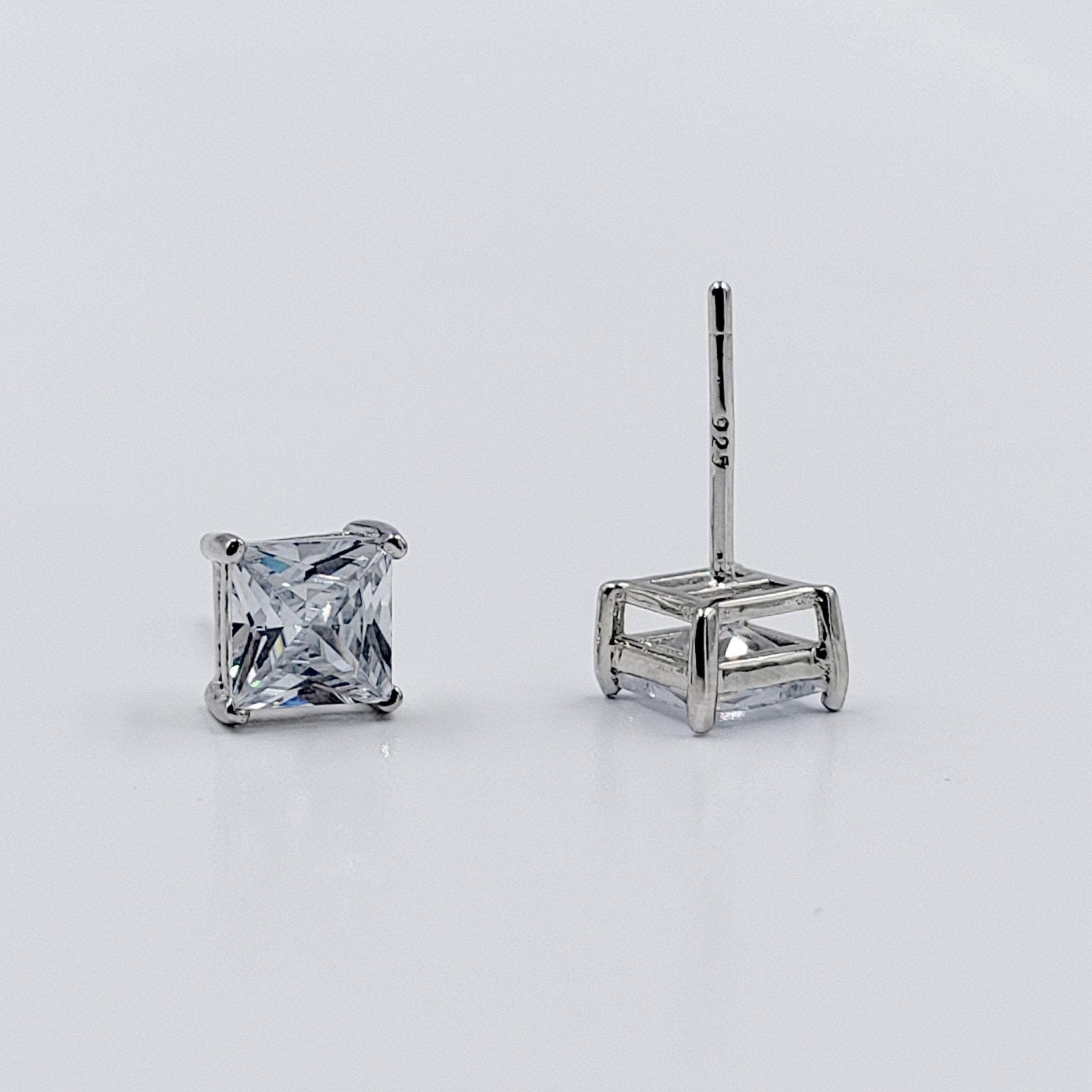 Princess Cut CZ Stud Earrings Square Diamonds Earrings 925 Silver Earring with Stylish Sparkling Minimalist Handmade Gift