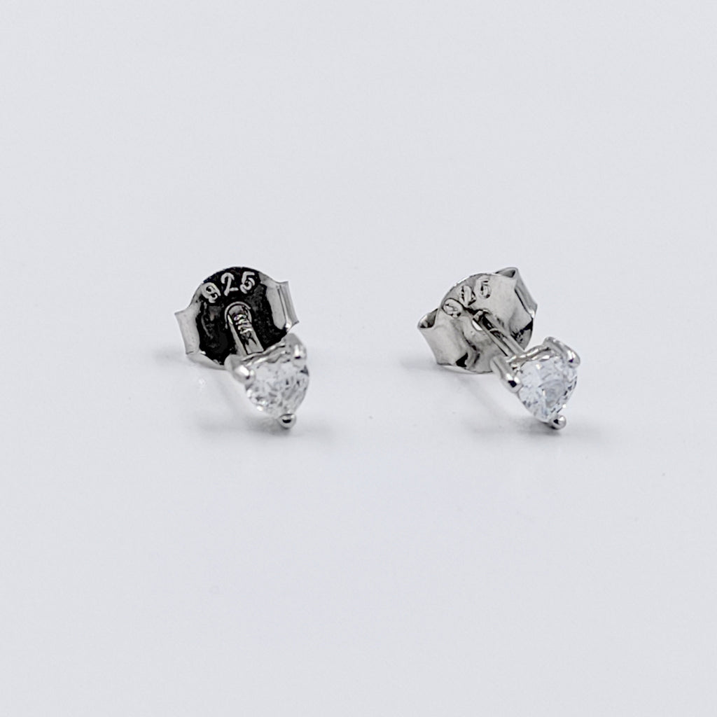 Tiny Heart Shaped Cubic Zirconia Diamond Stud Earrings 925 Silver Earring with Sparkling CZ Minimalist Handmade Gift