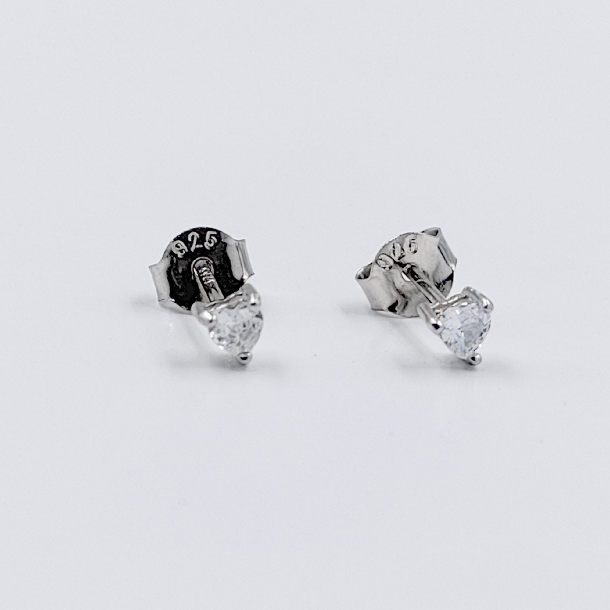 Tiny Heart Shaped Cubic Zirconia Diamond Stud Earrings 925 Silver Earring with Sparkling CZ Minimalist Handmade Gift