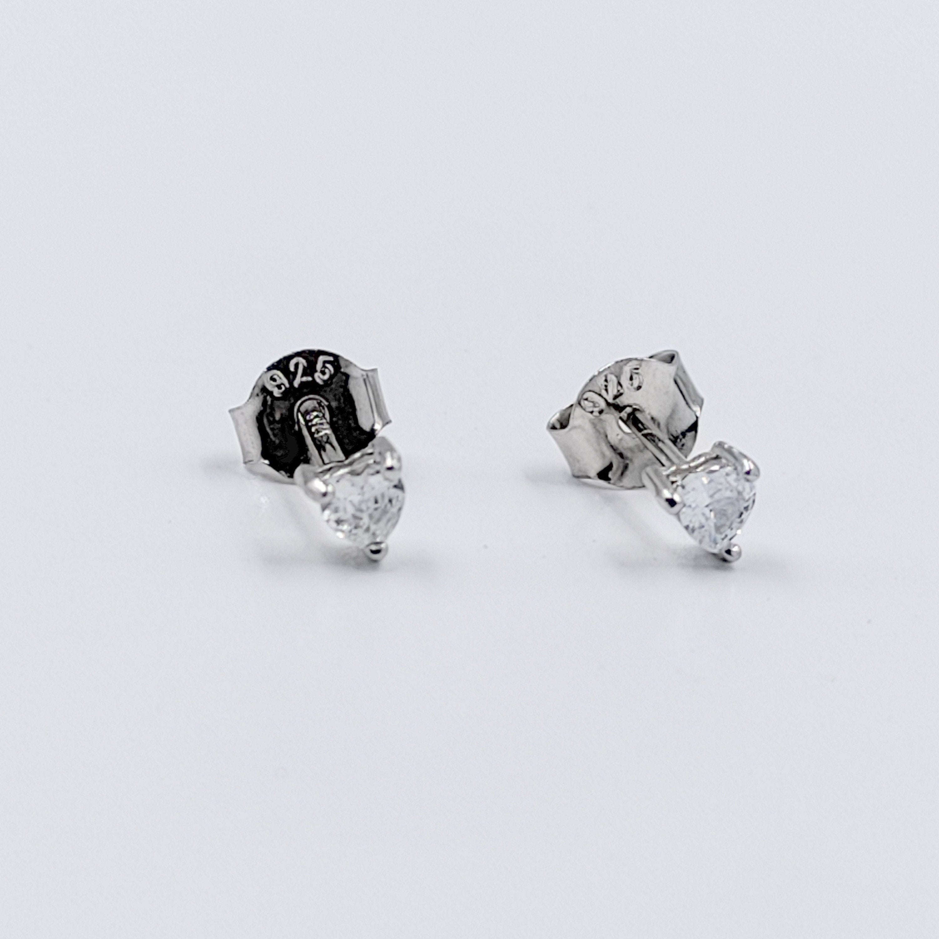 Tiny Heart Shaped Cubic Zirconia Diamond Stud Earrings 925 Silver Earring with Sparkling CZ Minimalist Handmade Gift