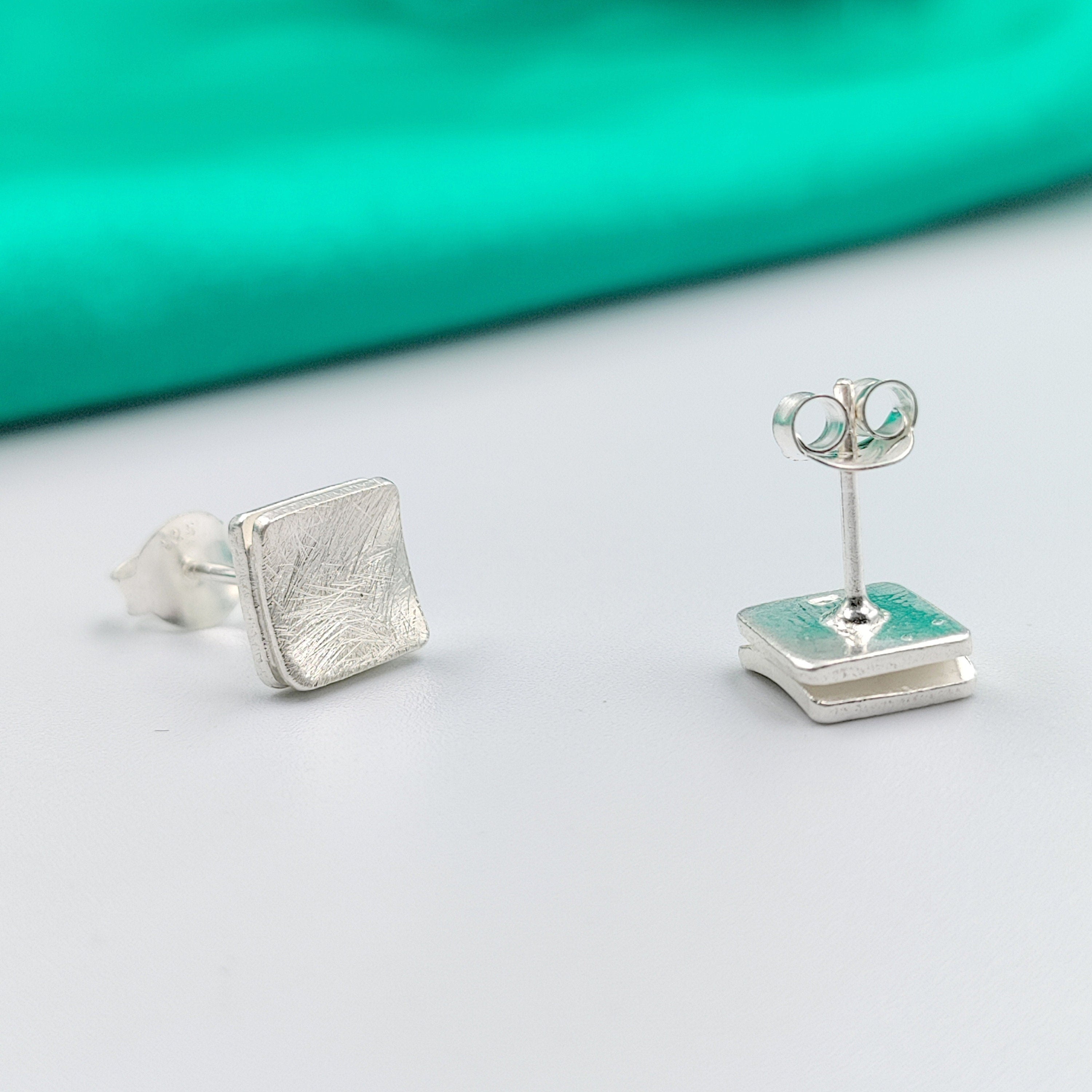 Matte Finished Double layer Curved Square Studs 925 Sterling Silver Cubic Earrings Stylish Stud Earrings for Women