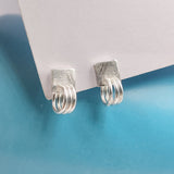 Unique Matte Finished Triple Band Sterling Silver Hoop Style Studs 925 Sterling Silver Stud Earrings for Women
