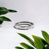 Silver Finger Ring With Verticle Lines and Curved Cut Design on Boarder For Gift(Size 9)