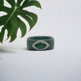Green Emerald Stone Full CZ Square Band Wedding Band Handmade Ring for Women(Size 18)