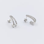 925 Sterling Silver J Hoop Earrings Cubic Zirconia Diamond Studded Bali Solid Silver Minimalist Handmade Gift-17x7 mm