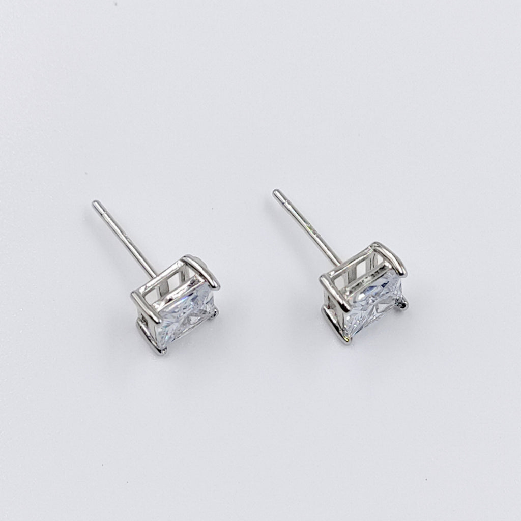 Princess Cut CZ Stud Earrings Square Diamonds Earrings 925 Silver Earring with Stylish Sparkling Minimalist Handmade Gift