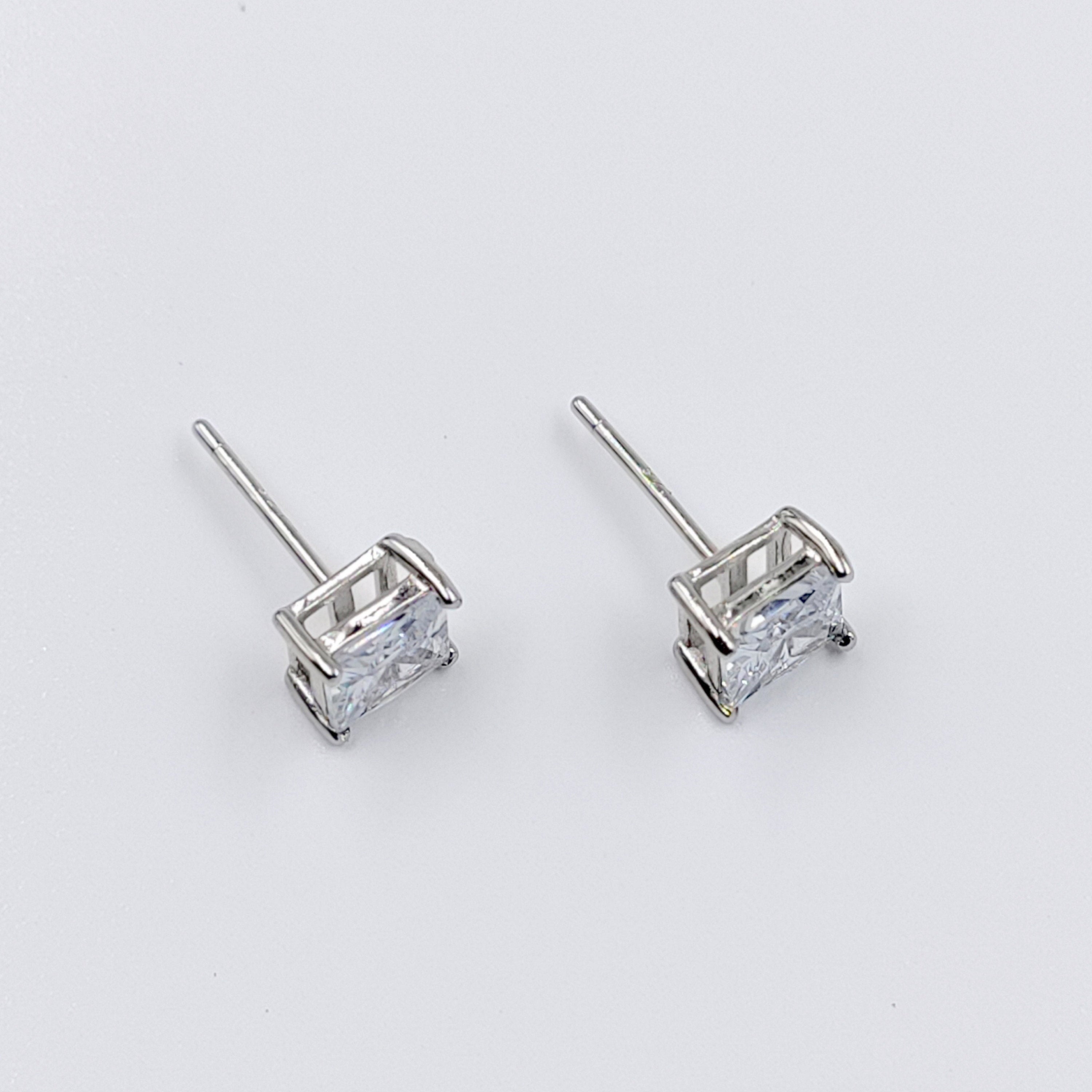 Princess Cut CZ Stud Earrings Square Diamonds Earrings 925 Silver Earring with Stylish Sparkling Minimalist Handmade Gift