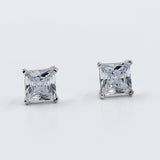 Princess Cut CZ Stud Earrings Square Diamonds Earrings 925 Silver Earring with Stylish Sparkling Minimalist Handmade Gift