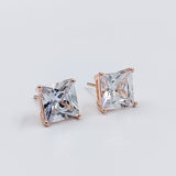 Princess Cut CZ Stud Earrings Square Diamonds Earrings 925 Silver Rose Gold Plated Earring Minimalist Handmade Gift