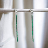 925 Sterling Silver Green Bar Earrings With CZ Stones Cubic Zirconia Art Minimalist Handmade Wedding Jewelry Gift